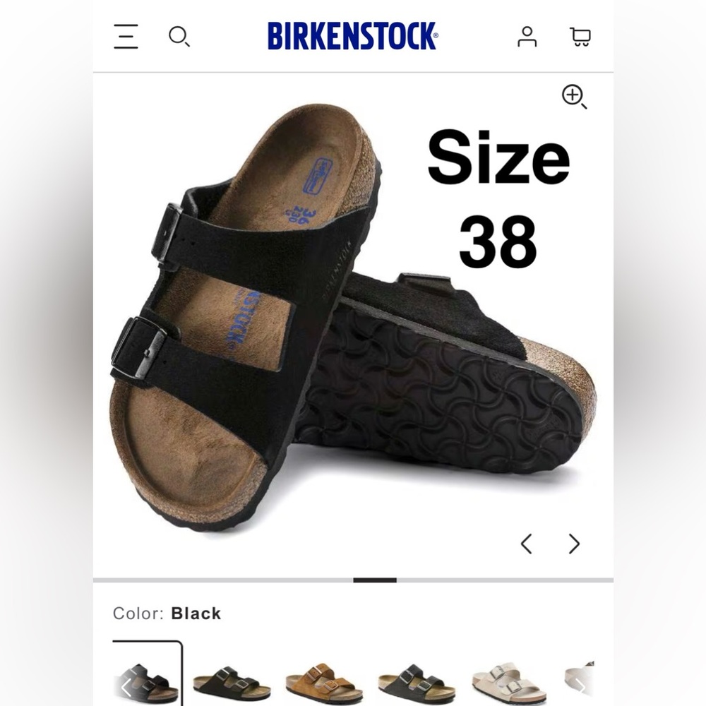 Birkenstock authentic size 38 Arizona black suede Two-Strap Sandal. NEW